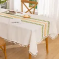 Embroidered cotton linen tablecloth with leaf pattern and tassel edge - 60*60cm / Autumn Leaves