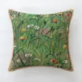 Housse de coussin jacquard fleurs sauvages avec franges style peinture à l'huile - Marguerite Verte