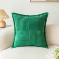 Funda de cojín cuadrada de pana verde de primera calidad para decoración de sofás - 45x45cm (Sin Relleno) / Verde Navidad Cuadrícula