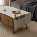 Japanese style waterproof coffee table cover with side storage pockets and tassels - With Storage Pockets / 50*160cm / Gold Leaf