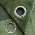 Detail macro view of dark green velvet blackout curtain with polished silver metal grommets - Grommet Type / 70*120cm 1 Piece (27*47 Inches) / Dark Cyan