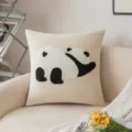 Adorable panda 3D embroidered decorative throw pillow in cream white soft plush fabric - Lying Panda / 45x45cm Without Insert
