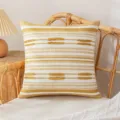 Bohemian yellow 3D tufted cotton throw pillow cover with jacquard stripes for sofa - 45x45cm (No Insert) / Yellow