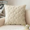 Modern geometric faux rabbit fur decorative cushion cover in soft cream white finish - 30x50cm / Beige-Yellow