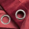 Macro view of deep red burgundy velvet curtain fabric showing silver metal grommet details - Grommet Type / 70*120cm 1 Piece (27*47 Inches) / Retro Copper