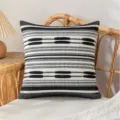 Moroccan style jacquard pillow cover featuring black and white 3D cotton thread woven patterns - 45x45cm (No Insert) / Black