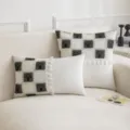 Black and white checkered crochet pillowcase with mushroom pattern - 30*50cm / Black and White Mushroom