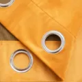 Detail view of mustard yellow velvet curtain with silver metal grommets for living room - Grommet Type / 70*120cm 1 Piece (27*47 Inches) / Orange & Yellow