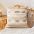 Bohemian Moroccan tufted throw pillow cover featuring stylish beige and white stripes - 45x45cm (No Insert) / Tan