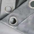 Close-up of elegant gray velvet curtain fabric with silver metal grommets - Grommet Type / 70*120cm 1 Piece (27*47 Inches) / Gray