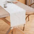 Camino de mesa de algodón crema con patrón de estrellas y borlas - 30x180cm / Blanco