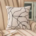 Decorative cream cushion cover with black line geometric towel embroidery design - 45x45cm / Marble Pattern Embroidery