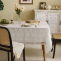 Premium white rectangular lace tablecloth featuring intricate 3D floral embroidery - 110*170cm / White (Bountiful Harvest)