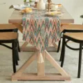 Bohemian zigzag pattern table runner with tassel on rustic wooden dining table context - 40*180CM / Colorful Wave Pattern