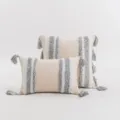 Bohemian beige tufted throw pillow cover featuring grey stripes and corner tassels - 45x45cm(Cover Only) / Gray