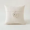 Beige macrame tassel cushion cover in a Nordic minimalist boho style for home decor. - Single Flower