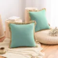 Housse de coussin en coton et lin vert menthe de style nordique avec franges beiges - 30*50cm Sans Noyau / Bleu Pâle