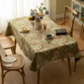 Αμερικανικό μαροκινό ορθογώνιο ζακάρ τραπεζομάντιλο με vintage φλοράλ σχέδιο - 60*60cm / Πράσινο του σχιστόλιθου