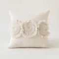 Minimalist Nordic off-white square throw pillow cover with three macrame tassel circles - Calico Cat