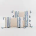 Bohemian style tufted pillow cover with blue tassels and textured stripes in cream - 45x45cm(Cover Only) / Sky Blue