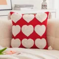 Decorative red throw pillow cover featuring white heart tufted patterns and corner tassels - 45*45cm Without Core / Red Background Nine Hearts