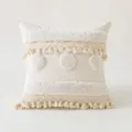 Elegant cream bohemian tassel throw pillow cover featuring soft tufted pom-pom design details - Three Horizontal Circles