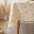 Floral βαμβακερό λινό τραπεζομάντιλο με κομψά κρόσσια για την τραπεζαρία σπιτιού - Στυλ Μικρού Κλαδιού / 140x260cm