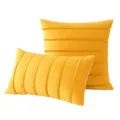 Luxury yellow velvet throw pillow covers set with elegant pleated vertical stripe design - Mustard Yellow