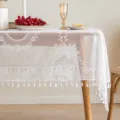 Γαλλικό λευκό δαντελένιο τραπεζομάντιλο με κέντημα και κομψές λεπτομέρειες με φούντες. - 60*60cm / Σιτάρι με Λουλούδια Καθρέφτη