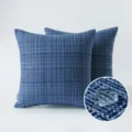 Fundas de cojín para exterior tejidas en azul impermeable con diseño de rayas texturizadas - 45x45 cm / Índigo