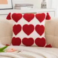 Decorative tufted heart throw pillow cover with red tassels on white soft fabric - 45*45cm Without Core / Nine Red Hearts