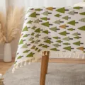 High-quality cotton linen tablecloth with green Christmas tree prints and elegant tassels. - Triangle Tree Style / 60*60cm