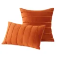 Soft orange velvet pillow covers with vertical decorative stripes for home decor - Orange