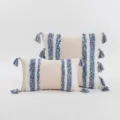 Bohemian tufted throw pillow covers with blue striped texture and corner tassels - 45x45cm(Cover Only) / Navy Blue