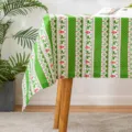 Premium green and white Christmas cotton tablecloth with reindeer and snowflake prints - Green Gift Style / 60*60cm