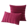 Luxury burgundy velvet throw pillow covers featuring decorative striped ribbed texture - Retro Copper
