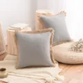 Housse de coussin en coton et lin gris avec franges de style bohème pour canapé - Gris