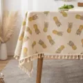 Premium natural cotton linen tablecloth featuring pineapple prints and elegant tassel edges - Pineapple Style / 60x60cm