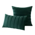 Dark green velvet pillowcase with vertical striped texture and binding details. - Dark Cyan