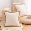 Housse de coussin bohème en coton et lin crème avec franges en jute pour décoration de canapé - 30*50cm Sans Noyau / Blanc Cassé