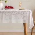 Elegant white French lace tablecloth with floral rose pattern for rectangular tables - Rose Wave Edge
