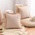 Housse de coussin en coton et lin beige de style nordique avec bordure à franges - Beige Café