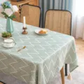 Ανοιχτό πράσινο βαμβακερό λινό τραπεζομάντιλο με ζακάρ κύματα και φούντες - 90*90cm / Κυανό