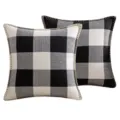 Housses de coussin en coton et lin à carreaux noir et blanc avec bords surjetés - Taille Carrée (Sans Noyau) / Pack de 2 / Noir et Blanc