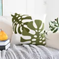 Luxe 3D geborduurde kussensloop met groene monstera bladeren voor bank en interieur - 45x45cm / Stijl 1 (Zonder Kern)