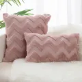 Cozy Nordic style plush pink pillowcase featuring a textured chevron wave pattern - 30x50cm Single-Sided Plush (Insert Not Included) / Dusky Pink