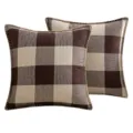 Housses de coussin en lin à carreaux marron et beige avec bordure cousue décorative - Taille Carrée (Sans Noyau) / Pack de 2 / Café