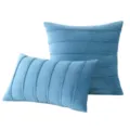 Set of blue velvet decorative pillow covers with elegant vertical corded stripe texture - Aqua Blue
