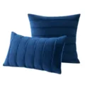Set of navy blue velvet ribbed decorative pillow covers in square and lumbar shapes - Navy Blue