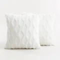Soft white plush throw pillowcase featuring a decorative embroidered diamond pattern - 50x50cm Single-Sided Plush (Insert Not Included) / Pure White